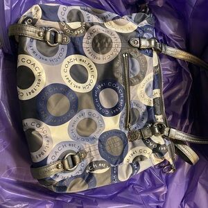 Coach Navy and Gray Signature Circle Crossbody Shoulder Bag